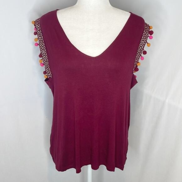 NWT a new day maroon Pom Pom sleeve t shirt size xl - Picture 1 of 5